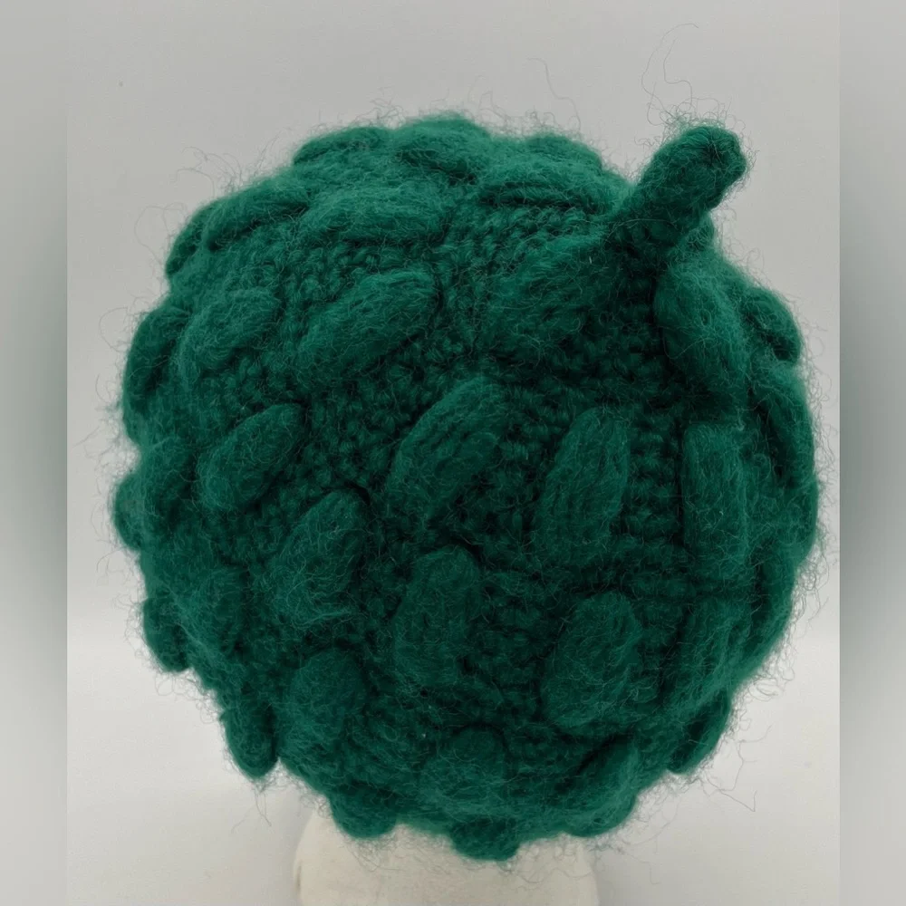 Vintage Italian Wool Green Chunky Knit Winter Fall Beanie Hat Cottagecore Knobby - Picture 5 of 15